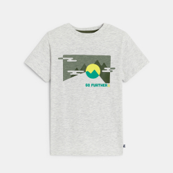 تيشيرت بأكمام قصيرة مطبوع عليه رسالة، اللون رمادي مرقط للأولاد